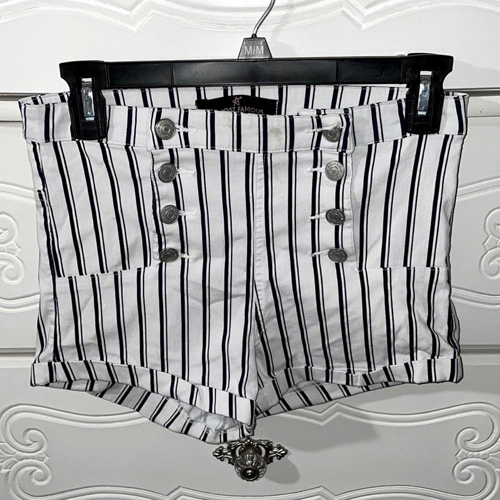 White and navy striped sailor shorts